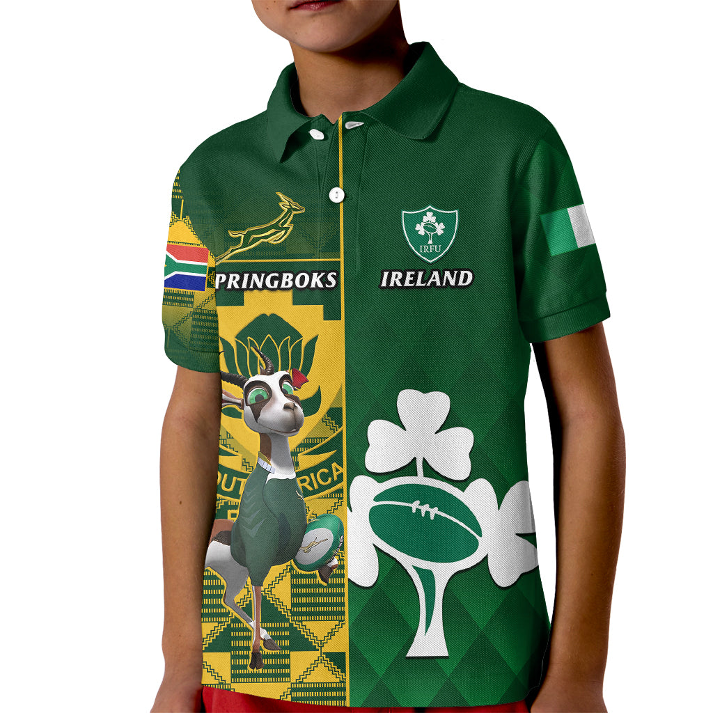 South Africa And Ireland Rugby Kid Polo Shirt 2023 World Cup Springboks Shamrocks Together - Wonder Print Shop