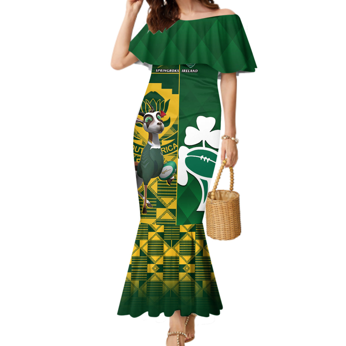 South Africa And Ireland Rugby Mermaid Dress 2023 World Cup Springboks Shamrocks Together - Wonder Print Shop