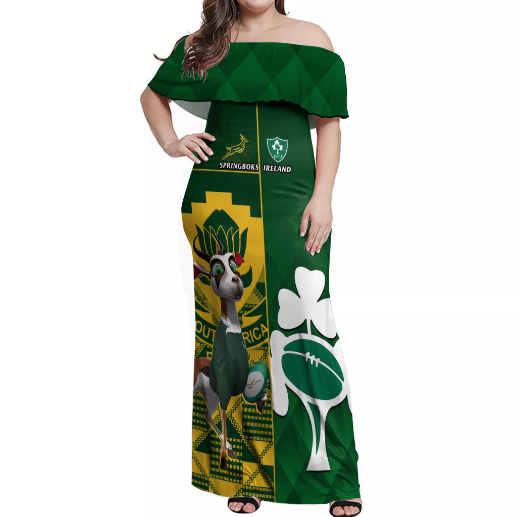 South Africa And Ireland Rugby Off Shoulder Maxi Dress 2023 World Cup Springboks Shamrocks Together - Wonder Print Shop