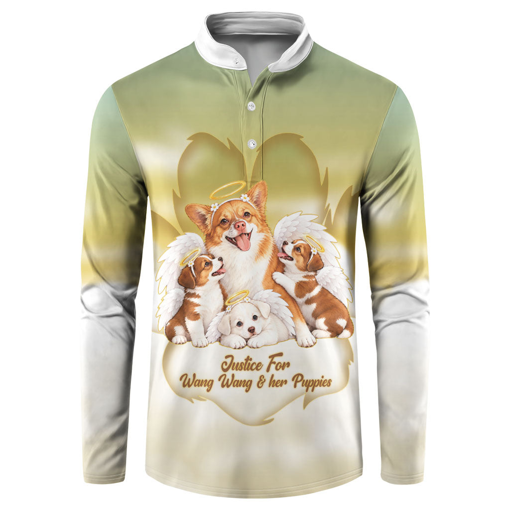 Justice For Wang Wang Button Sweatshirt Mother Dog Puppies Rest In Peace