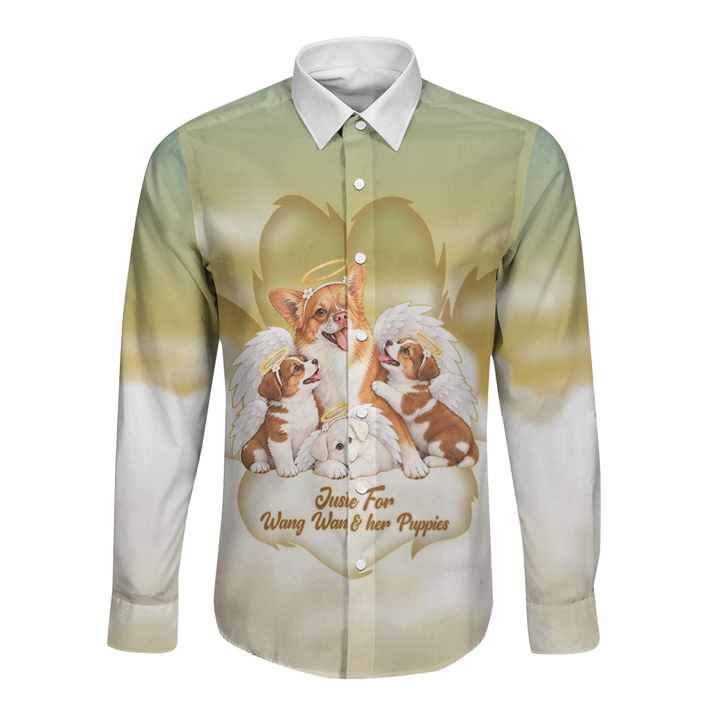 Justice For Wang Wang Long Sleeve Button Shirt Mother Dog Puppies Rest In Peace
