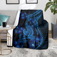 Dark blue Polynesian shark tattoo blanket with ornate tribal shark and blue flower motifs