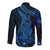 Blue Polynesia Shark Tattoo Long Sleeve Button Shirt With Polynesian Plumeria - Wonder Print Shop