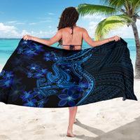 Dark blue sarong wrap skirt with large central shark tattoo and polynesian pattern
