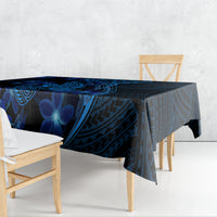 Blue Polynesian shark tattoo tablecloth with dark-blue geometric and flower motifs