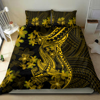 Gold Polynesian shark and flower duvet cover with matching pillows, dark ornate pattern