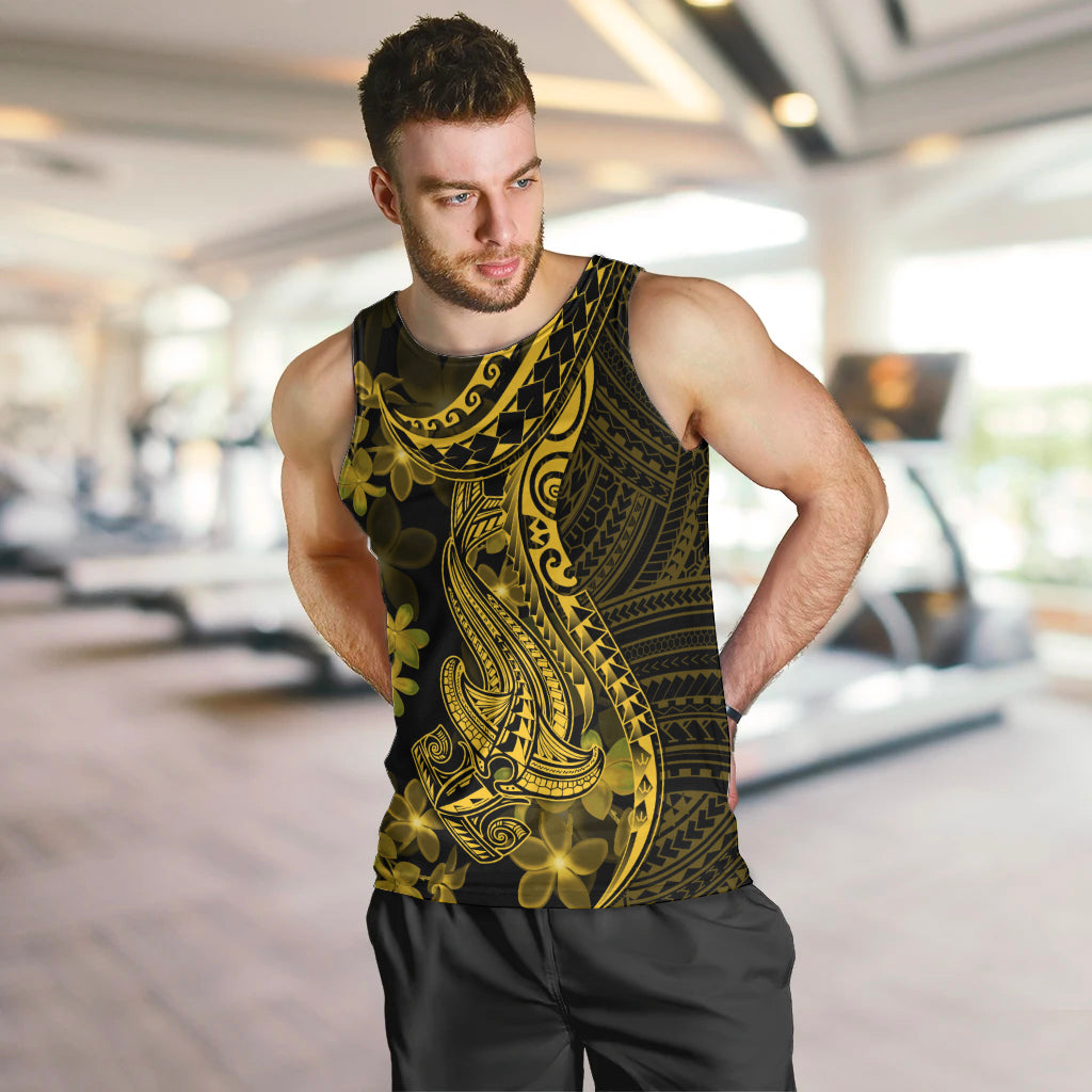 Gold Polynesia Shark Tattoo Men Tank Top With Polynesian Plumeria - Wonder Print Shop