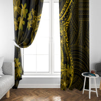 Dark window curtain panels with gold plumeria and tribal pattern on rod