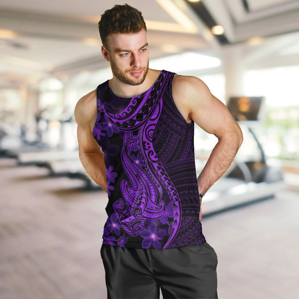 Purple Polynesia Shark Tattoo Men Tank Top With Polynesian Plumeria - Wonder Print Shop