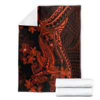 Shark tattoo style blanket with red-orange plumeria flowers on dark fabric
