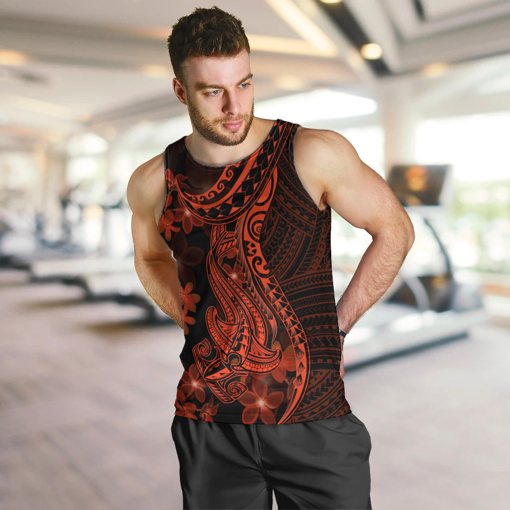 Red Polynesia Men Tank Top Shark Tattoo With Polynesian Plumeria - Wonder Print Shop