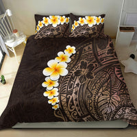 Brown duvet set with bold Polynesian tribal design and large plumeria flowers