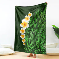 Green tropical plumeria blanket with Polynesian leaf and geometric pattern