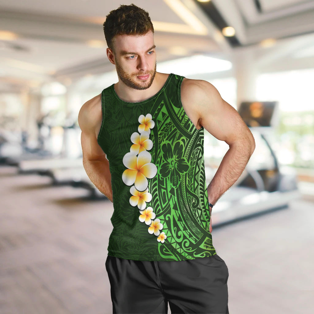 Green Polynesia Men Tank Top Plumeria Tropical Leaves With Galaxy Polynesian Art - Wonder Print Shop