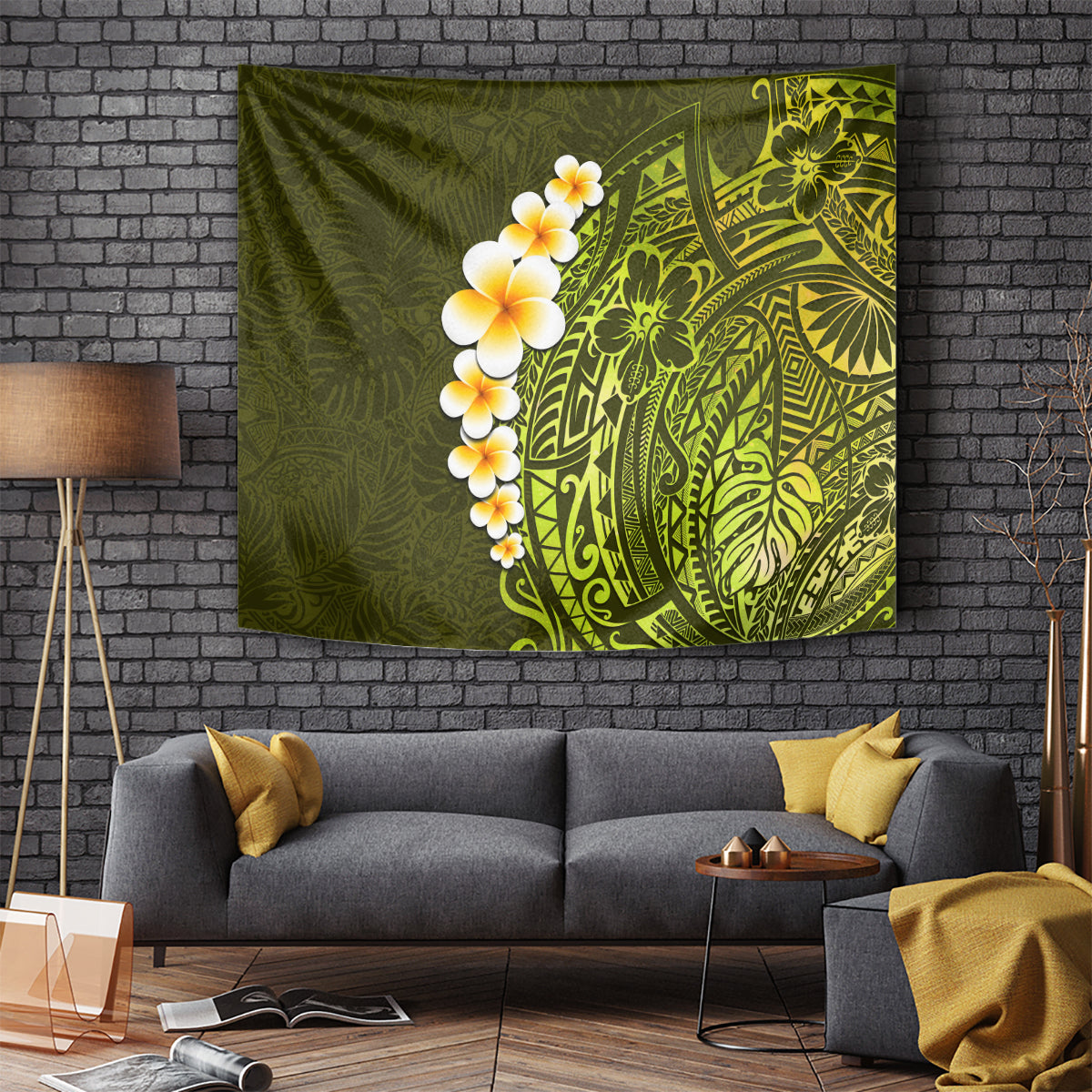 lime-green-tropical-plumeria-with-galaxy-polynesian-art-tapestry