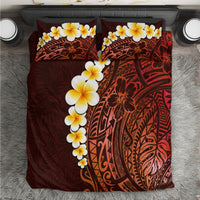 Red tropical bedding set with yellow plumeria flowers and black tribal pattern, 2 pillowcases