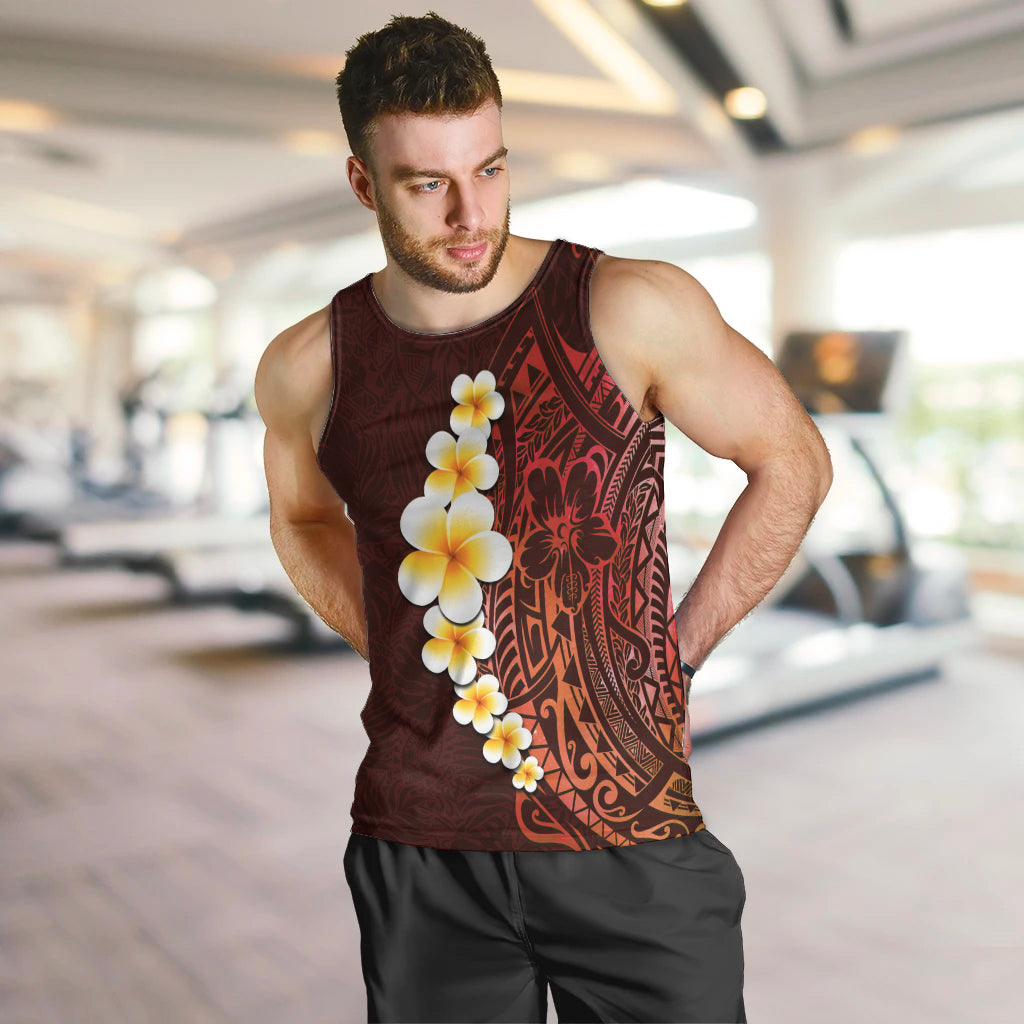 Red Tropical Plumeria With Galaxy Polynesian Art Men Tank Top - Wonder Print Shop