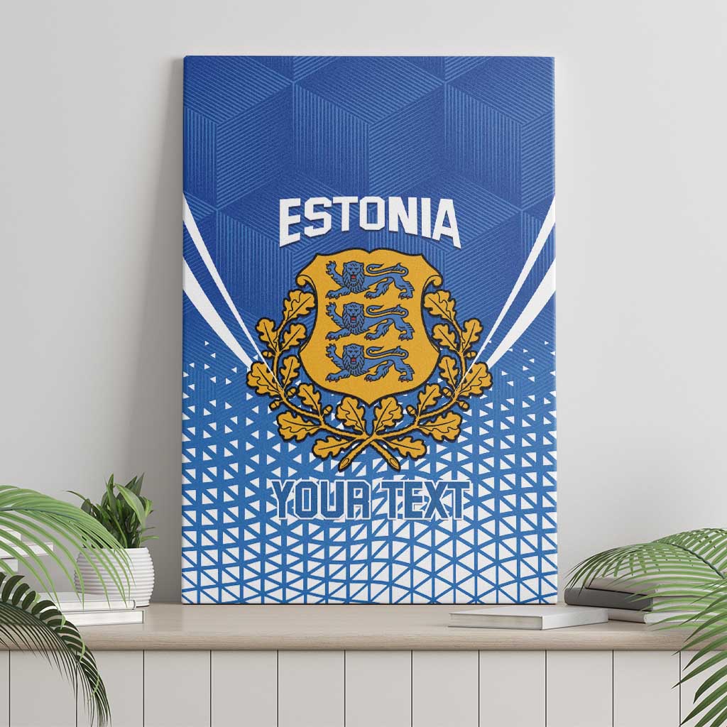Blue Estonia canvas wall art featuring coat of arms and “YOU N TE X T” text
