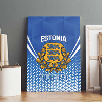 Blue Estonia canvas wall art with coat of arms crest and geometric triangle pattern