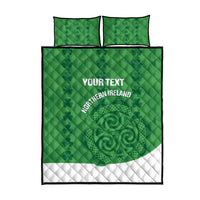 Green quilt bed set with two pillows; centered white “Northern Ireland” text and crest