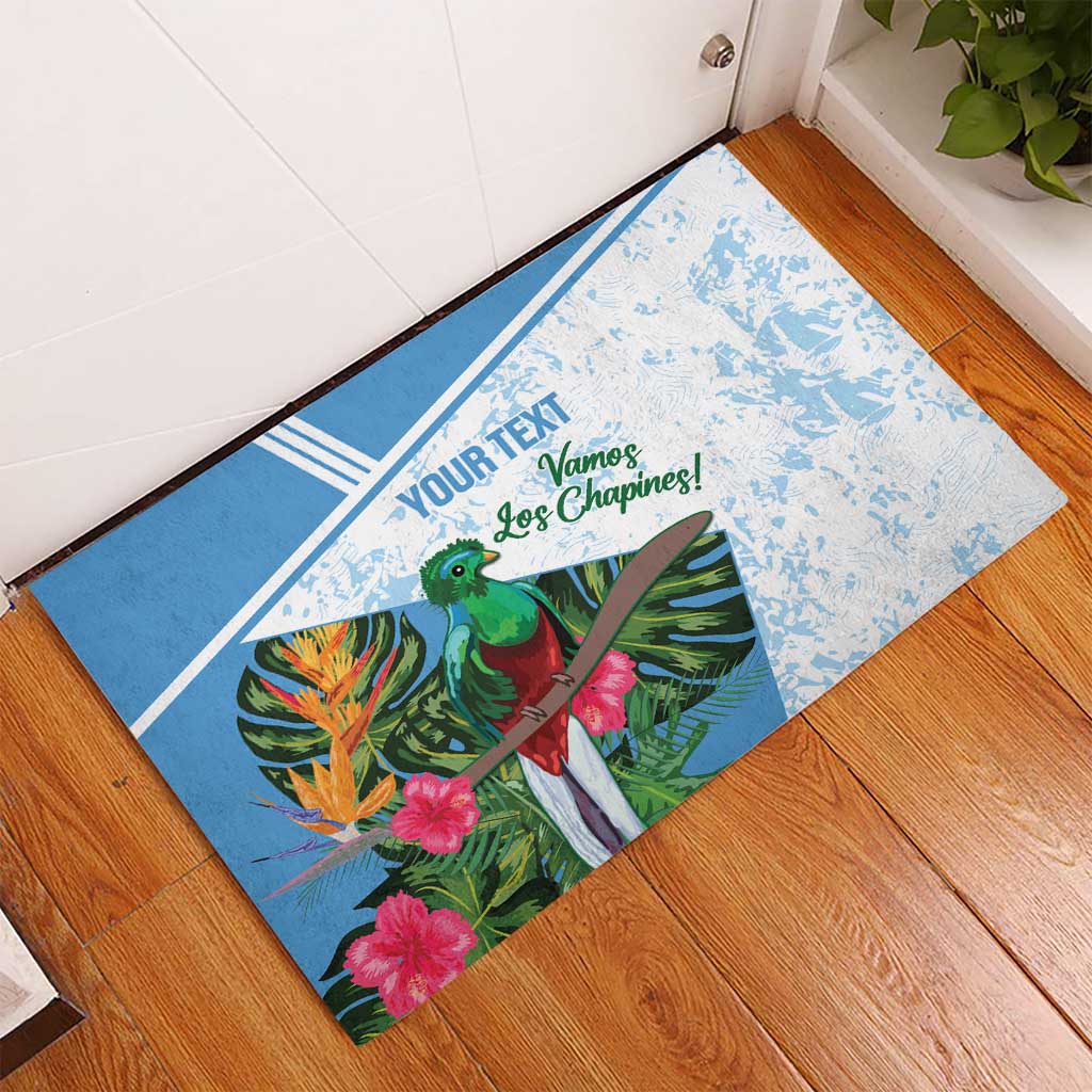Custom football rubber doormat with 'YOUR TEXT' and green bird, blue-and-white