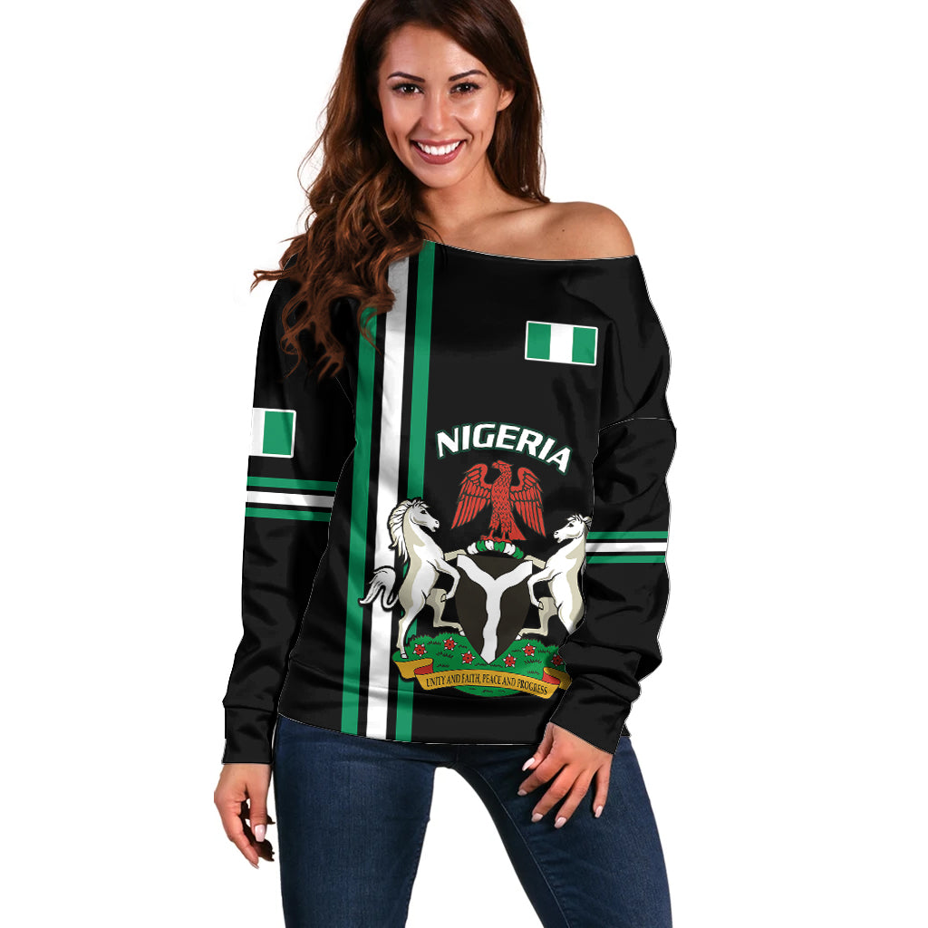 Nigeria Off Shoulder Sweater Nigeria Coat Of Arms Simple Style - Wonder Print Shop