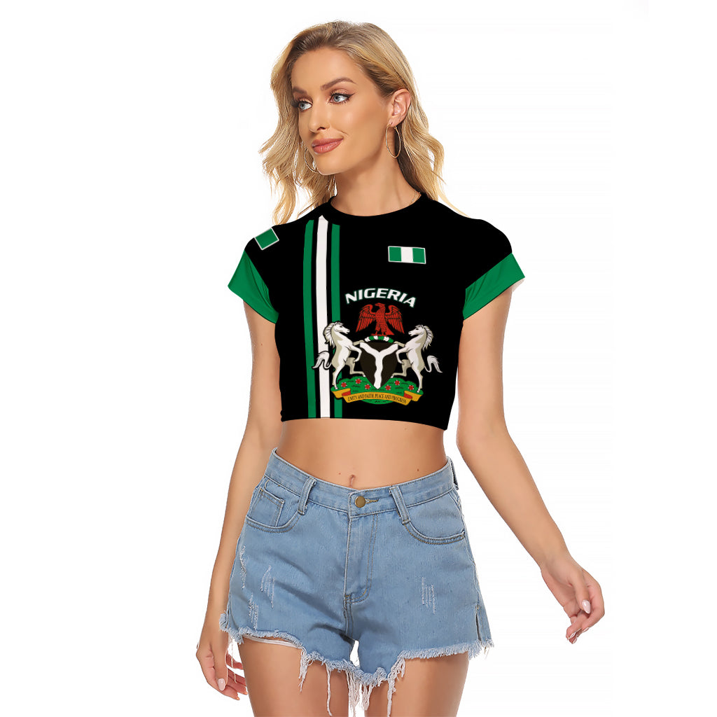 Nigeria Raglan Cropped T Shirt Nigeria Coat Of Arms Simple Style - Wonder Print Shop