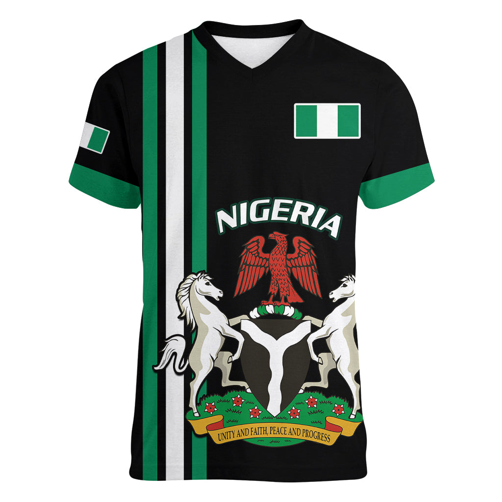 Personalised Nigeria Women V Neck T Shirt Nigeria Coat Of Arms Simple Style - Wonder Print Shop