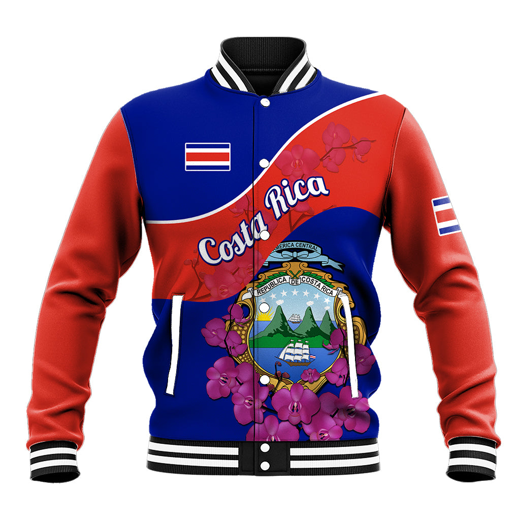 Personalised Costa Rica Baseball Jacket Coat Of Arms Mix Purple Orchid - Wonder Print Shop