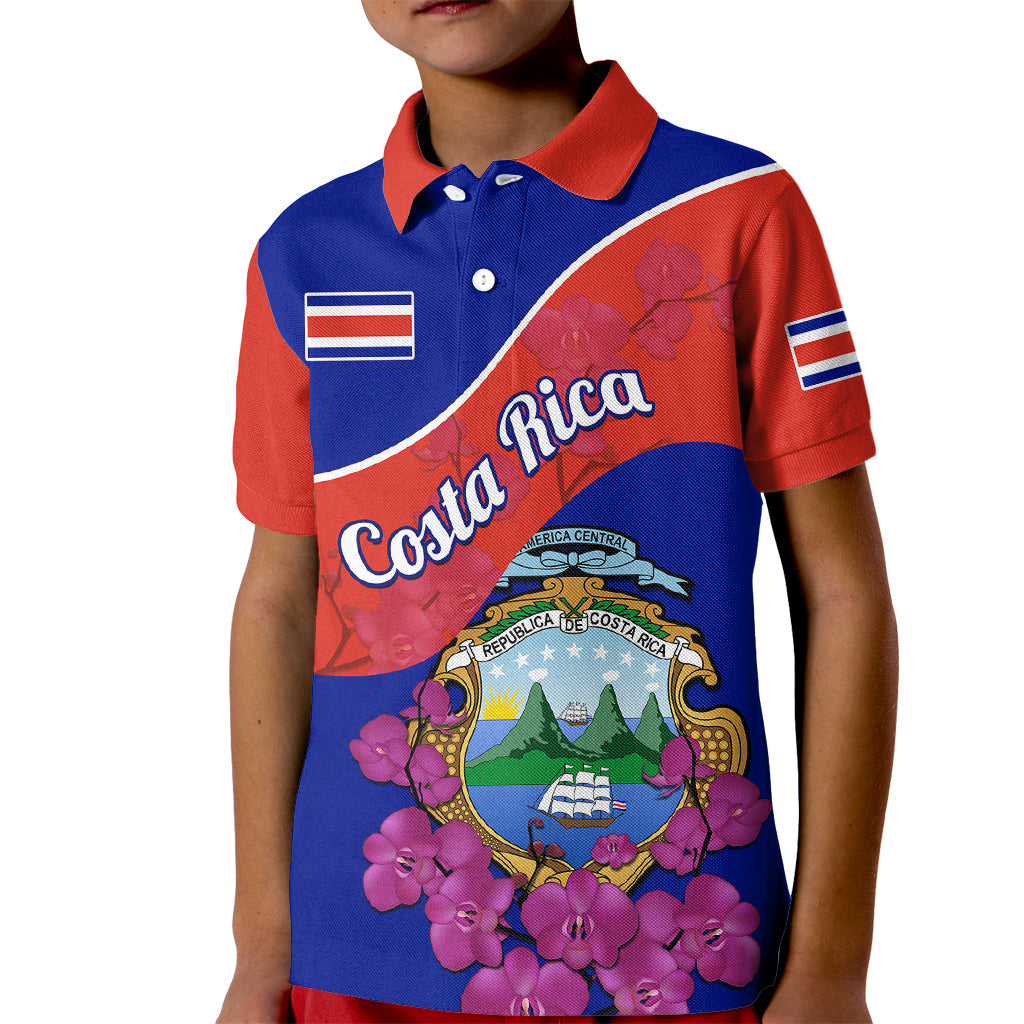 Personalised Costa Rica Kid Polo Shirt Coat Of Arms Mix Purple Orchid - Wonder Print Shop