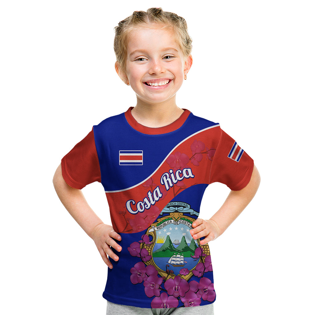 Personalised Costa Rica Kid T Shirt Coat Of Arms Mix Purple Orchid - Wonder Print Shop