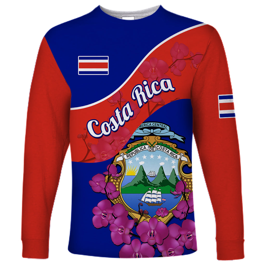 Personalised Costa Rica Long Sleeve Shirt Coat Of Arms Mix Purple Orchid - Wonder Print Shop