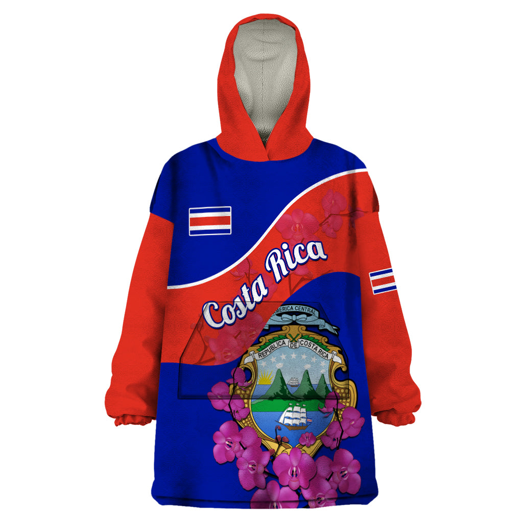 Personalised Costa Rica Wearable Blanket Hoodie Coat Of Arms Mix Purple Orchid - Wonder Print Shop