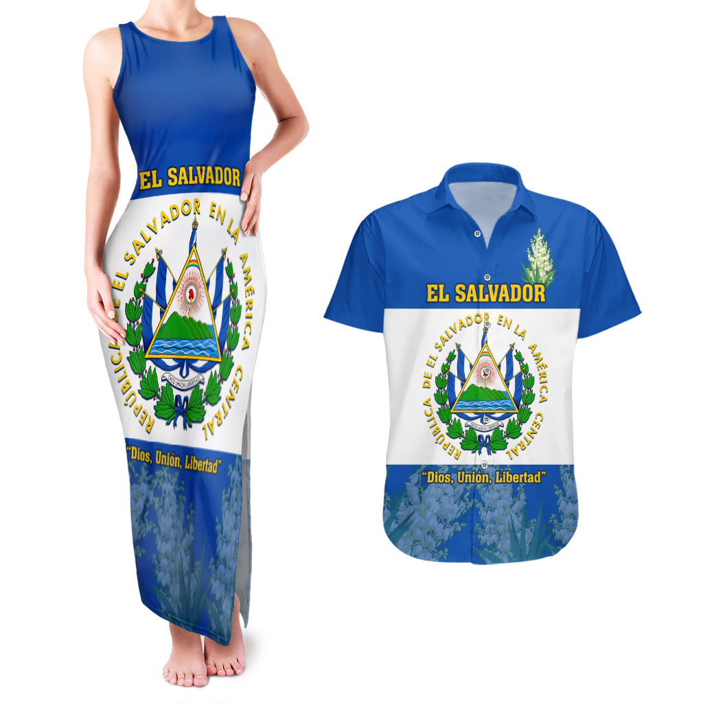 El Salvador Couples Matching Tank Maxi Dress And Hawaiian Shirt Coat Of Arms Mix Flor De Izote - Wonder Print Shop