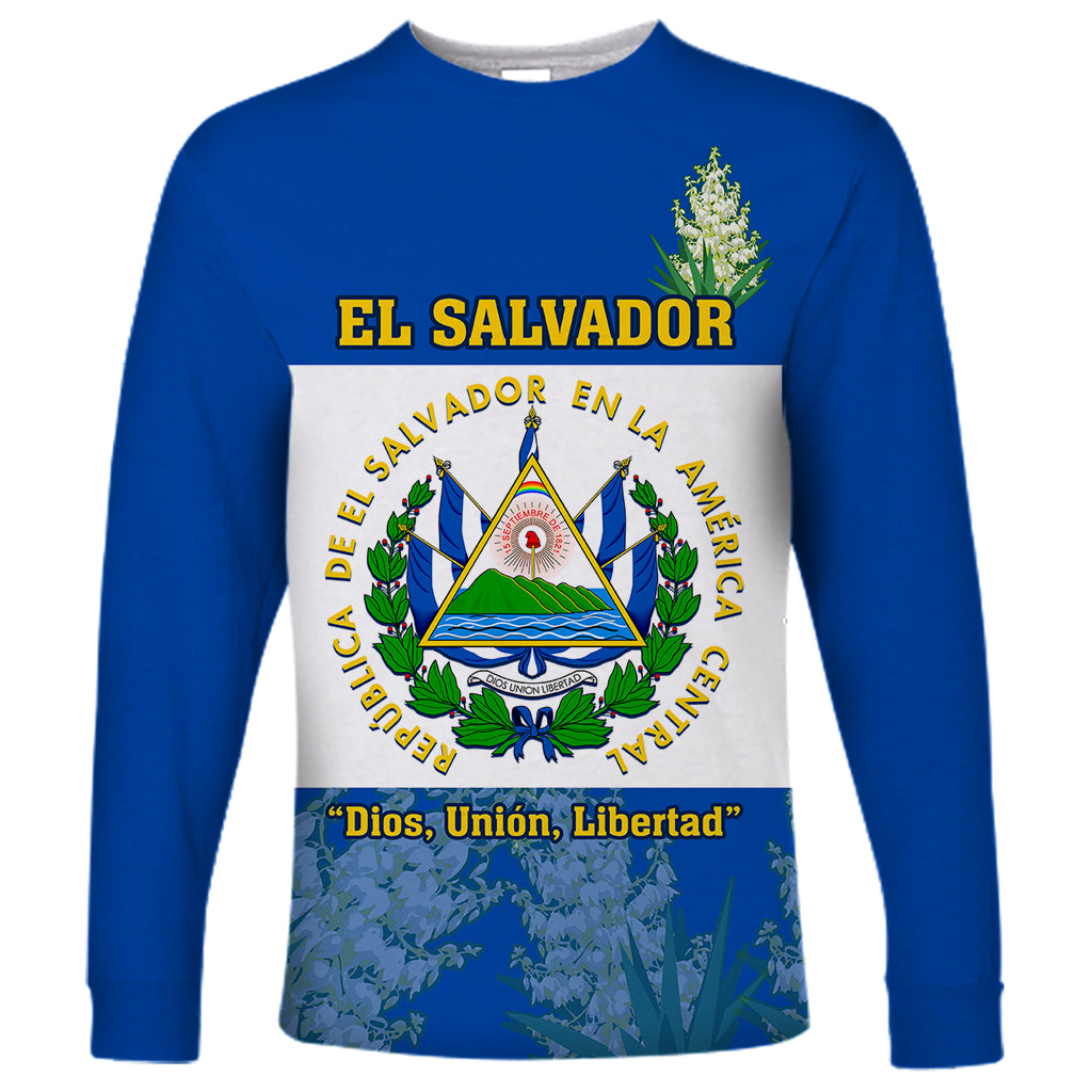 El Salvador Long Sleeve Shirt Coat Of Arms Mix Flor De Izote - Wonder Print Shop