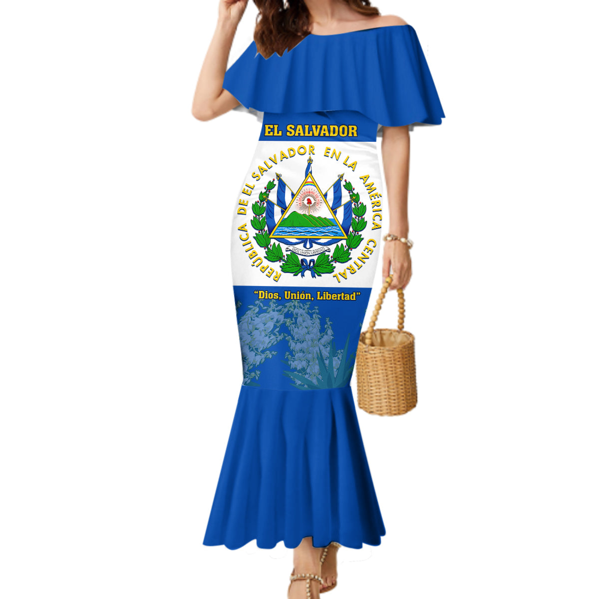 El Salvador Mermaid Dress Coat Of Arms Mix Flor De Izote - Wonder Print Shop