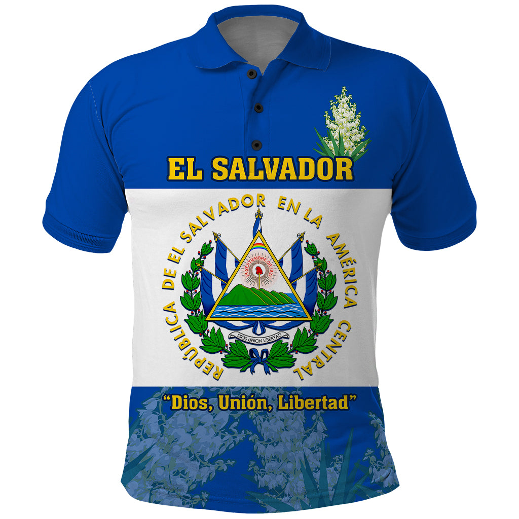 El Salvador Polo Shirt Coat Of Arms Mix Flor De Izote - Wonder Print Shop