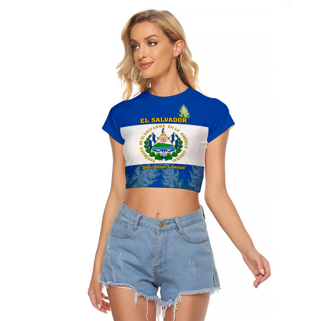 El Salvador Raglan Cropped T Shirt Coat Of Arms Mix Flor De Izote - Wonder Print Shop