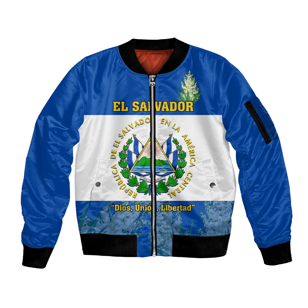 El Salvador Sleeve Zip Bomber Jacket Coat Of Arms Mix Flor De Izote - Wonder Print Shop