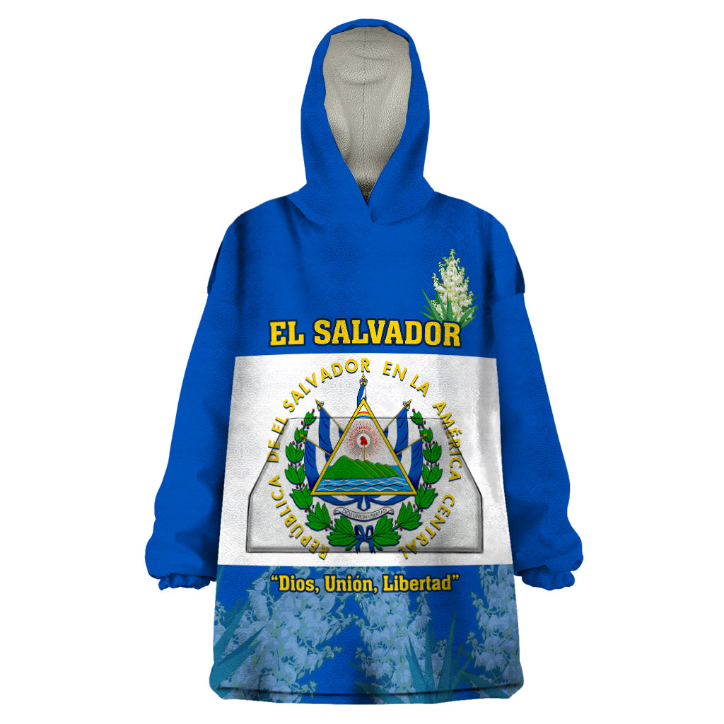 El Salvador Wearable Blanket Hoodie Coat Of Arms Mix Flor De Izote - Wonder Print Shop