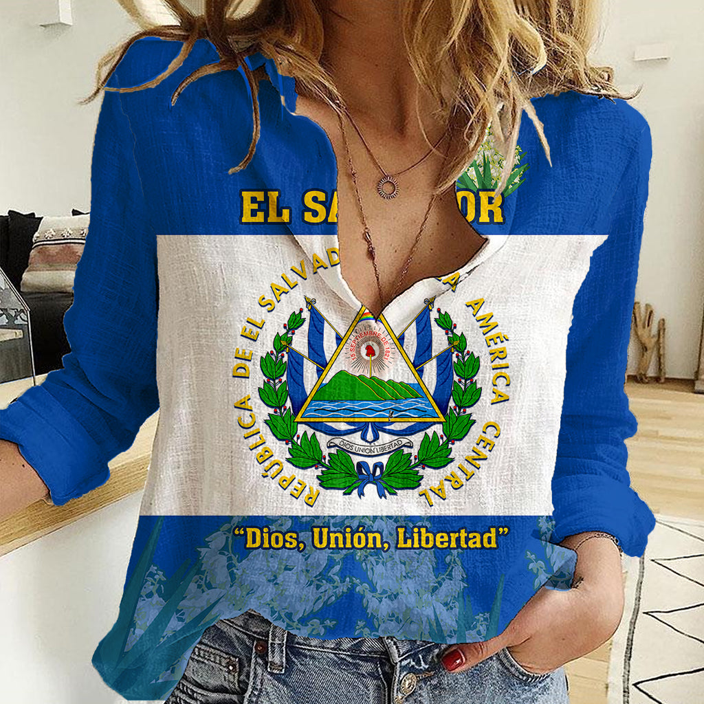 el-salvador-women-casual-shirt-coat-of-arms-mix-flor-de-izote