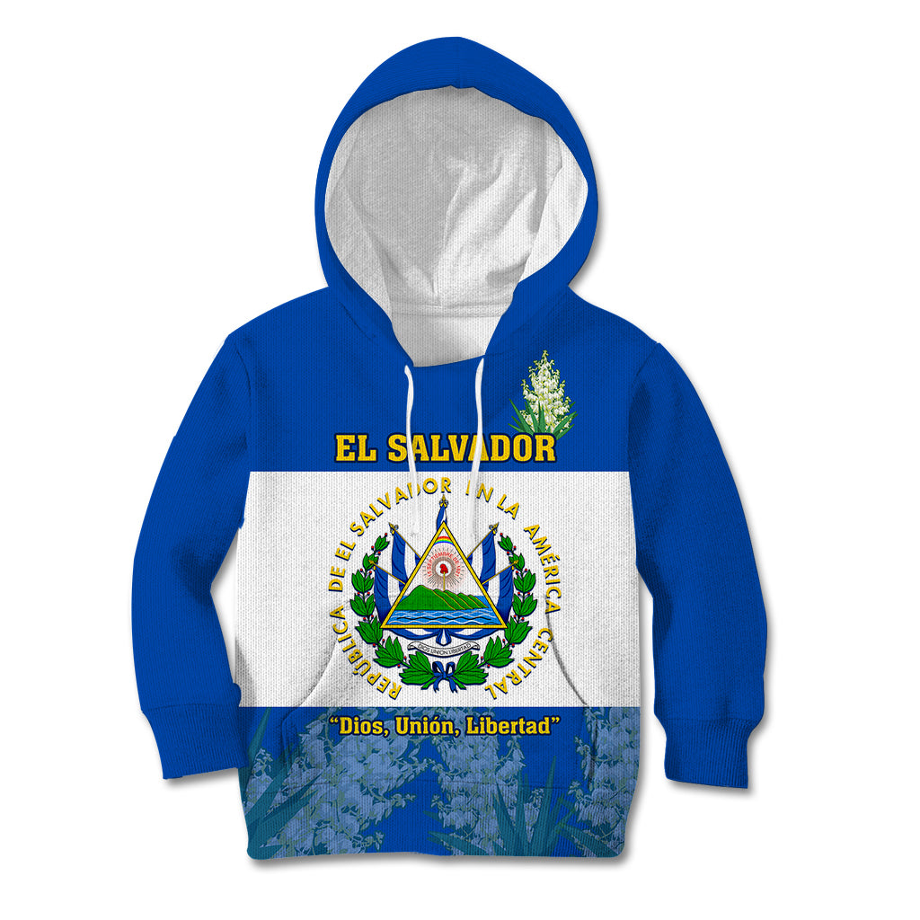 Custom El Salvador Kid Hoodie Coat Of Arms Mix Flor De Izote - Wonder Print Shop