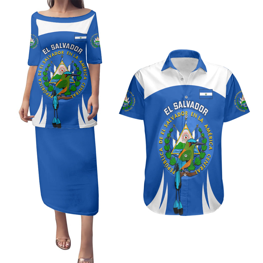 El Salvador Independence Day Couples Matching Puletasi Dress and Hawaiian Shirt Torogoz With Coat Of Arms Proud - Wonder Print Shop