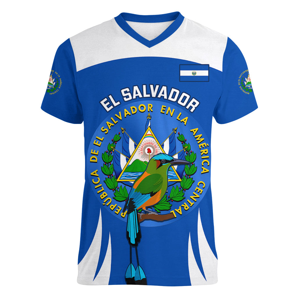 El Salvador Independence Day Women V Neck T Shirt Torogoz With Coat Of Arms Proud - Wonder Print Shop