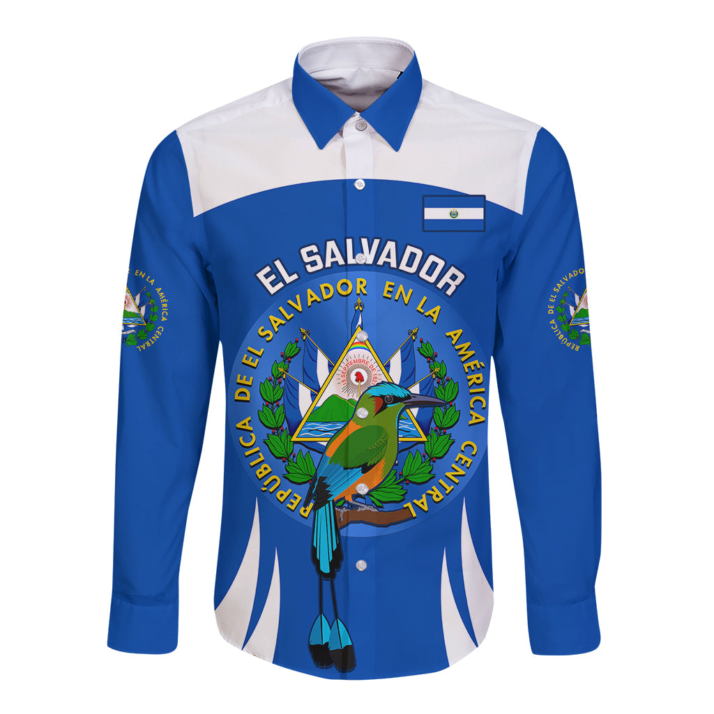 Custom El Salvador Independence Day Long Sleeve Button Shirt Torogoz With Coat Of Arms Proud - Wonder Print Shop