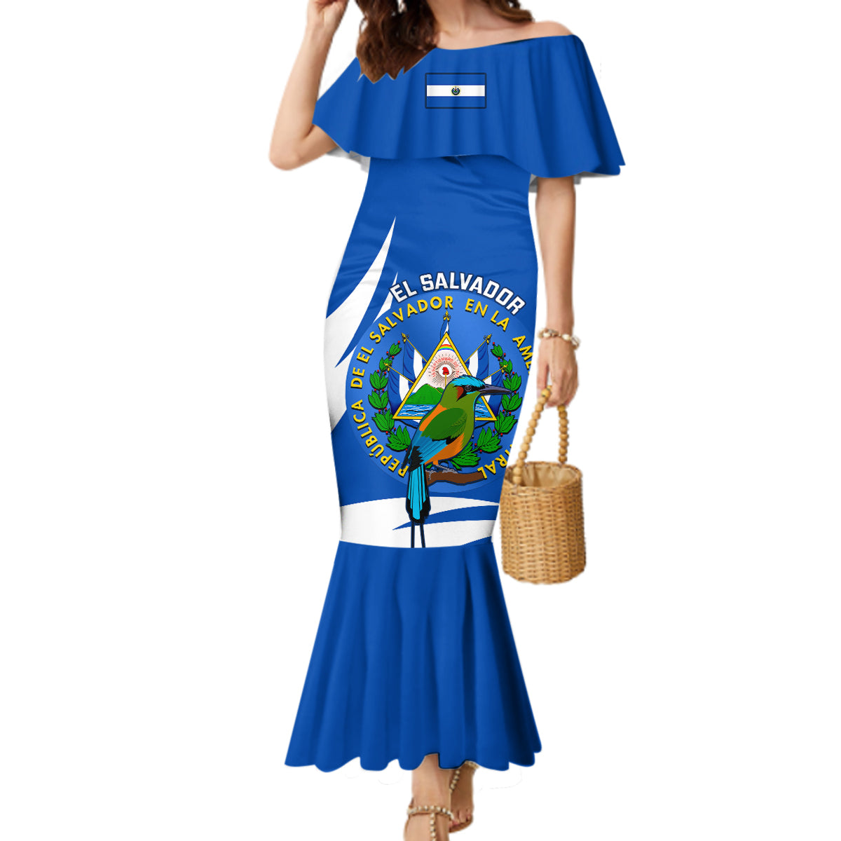 Custom El Salvador Independence Day Mermaid Dress Torogoz With Coat Of Arms Proud - Wonder Print Shop