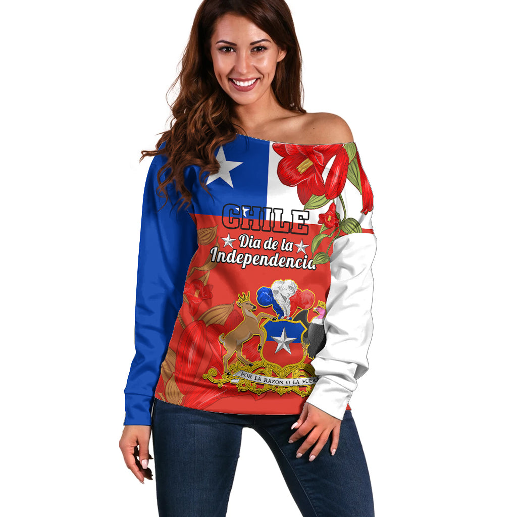 Chile Independence Day Off Shoulder Sweater Chilean Copihue Felices Fiestas Patrias - Wonder Print Shop