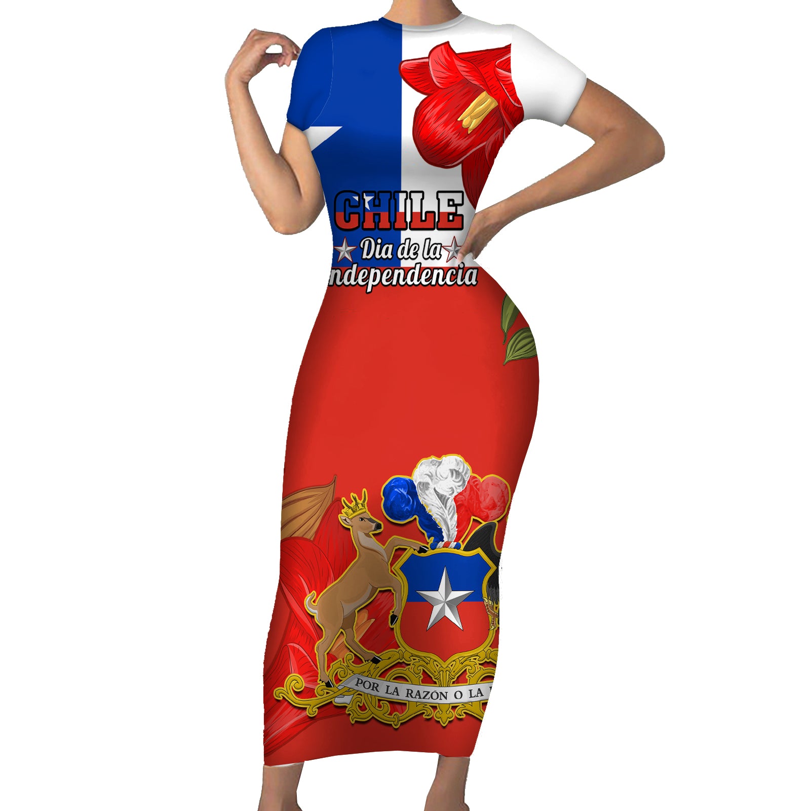 Chile Independence Day Short Sleeve Bodycon Dress Chilean Copihue Felices Fiestas Patrias - Wonder Print Shop