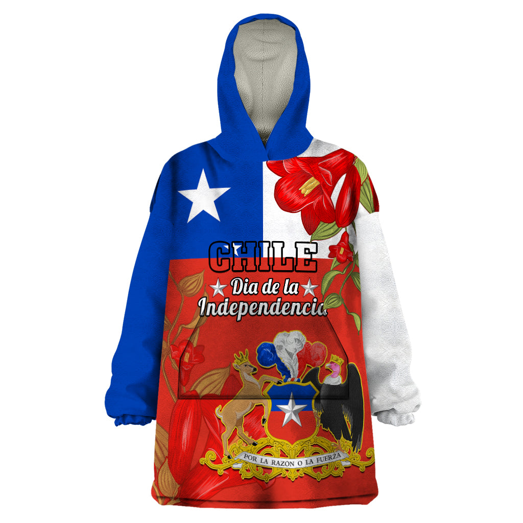 Chile Independence Day Wearable Blanket Hoodie Chilean Copihue Felices Fiestas Patrias - Wonder Print Shop