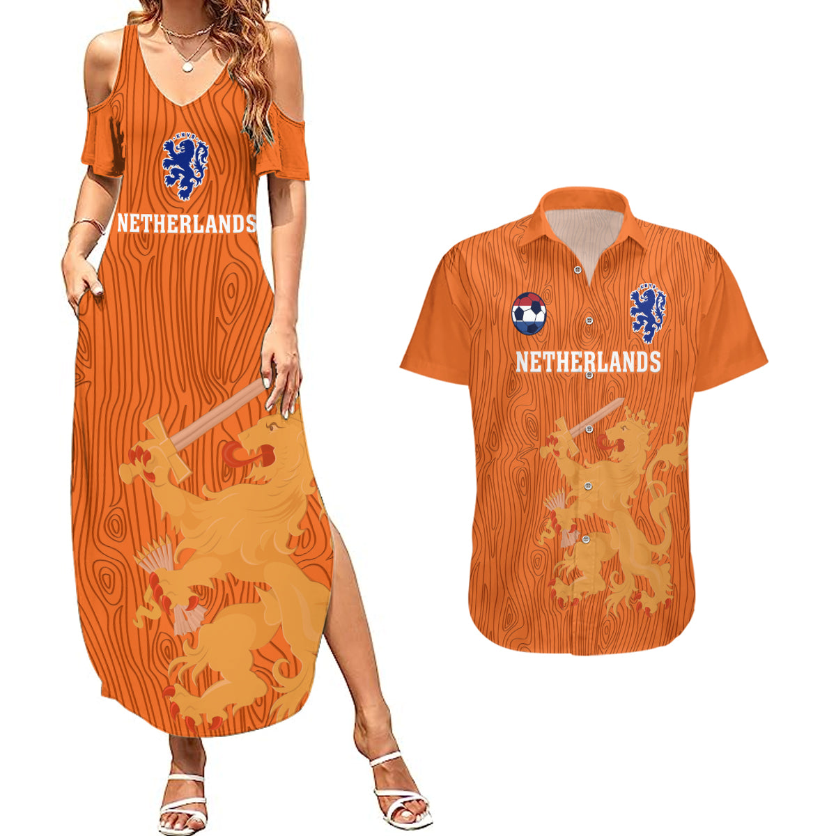 Netherlands Football Couples Matching Summer Maxi Dress and Hawaiian Shirt Go Oranje 2023 World Cup - Wonder Print Shop